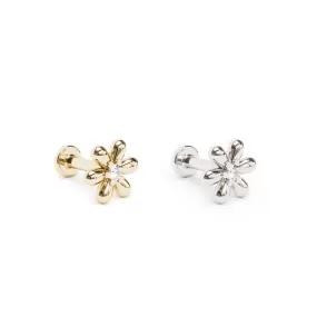 14K Gold Diamond Flower Stud