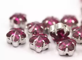 4 Silver Brass Fuchsia Flower Swarovski Rhinestone Prong Setting 10mm Y269