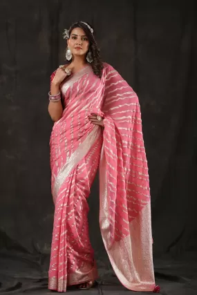 90Z815-RO Light Pink Georgette Banarasi Saree with Zari Stripes