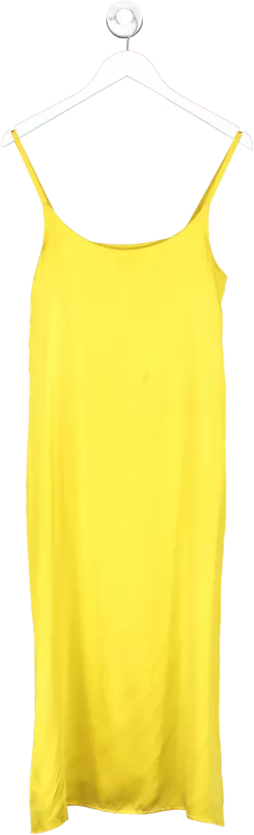 Asceno Yellow Silk Slip Dress With Side Slits UK S