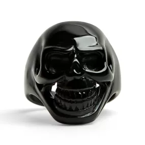 Black Grinning Skull Stainless Steel Ring / SCR4066