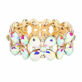 Floral Teardrop Glass Crystal Stretch Evening Bracelet