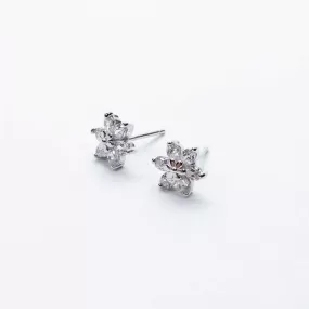 Flower Multi Crystal Silver Studs