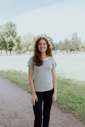 Gray Knit Ruffle Tee