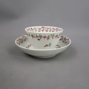 Hand Painted Newall Pottery Floral Design Cup & Saucer Antique Georgian c1740