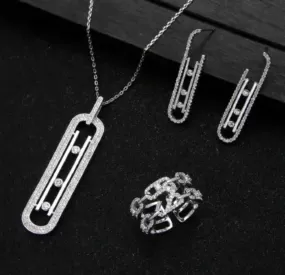 Luxury Geometry Link Stackable Pendant Necklace Earring ring set Beautiful Full Cubic Zircon Charm Women S4215865