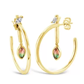 Marquise Dangle Hoops - Watermelon Quartz