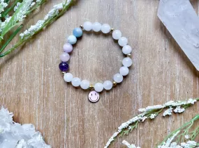 Milky Quartz Smiley Beaded Bracelet || Reiki Infused