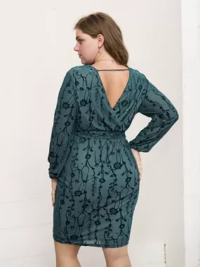 [Plus Size] Green 1960s Floral Jacquard Pencil Dress