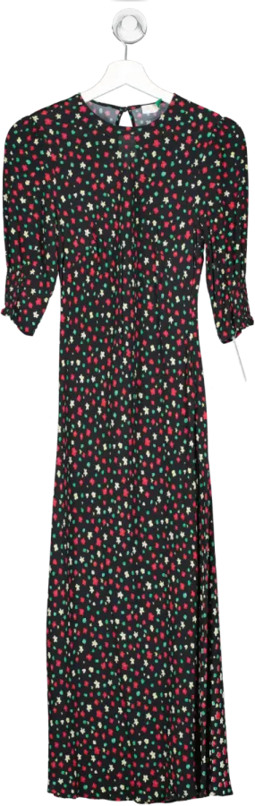 Rixo Black Floral Print Midi Dress UK S