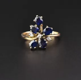 Sapphire Diamond 14K Gold Flower Cluster Ring