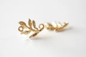 Shiny Wholesale Vermeil Gold Fern Leaf Charm Connector -18k gold plated over sterling silver, Vermeil Gold Flower Leaf Charm Connector