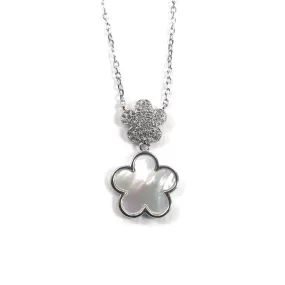 Small CZ Flower With Mother Of Pearl Flower Necklace