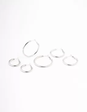 Stainless Steel Large Basic Hoop Earrings Pack