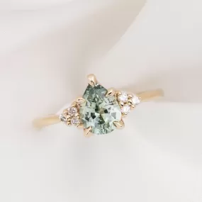 Teresa Ring 1.27ct Light Blue Green Montana Sapphire, 14k Yellow Gold (One of a kind)