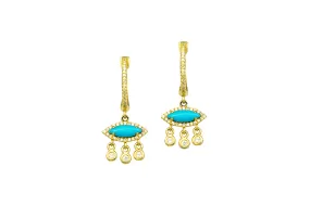 Turquoise and Diamond Evil Eye Earrings by Leela Grace